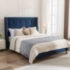 Peyton - Queen Bed Upholstered With High Headboard, Traditional Hand Buttoned Tufting - Blue - Image 12