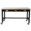 60" Work Bench, Workbench With Drawer Storage, Heavy Duty Bamboo Wood Work Table With Wheels For Garage Home Office - Black / Light Brown - Image 4