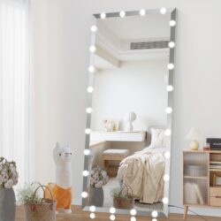 Hollywood - Full Length Mirror With Lights Oversized Full Body Vanity Mirror With 3 Color Modes Lighted Large Standing Floor Mirror For Dressing Room Bedroom Hotel Touch Control - Silver