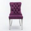 Nikki - Modern, High-End Tufted Solid Wood Contemporary Velvet Upholstered Dining Chair With Chrome Stainless Steel Plating Legs, Nailhead Trim (Set of 2) - Purple / Chrome - Image 3