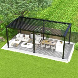 10 x 19 Ft Louver Pergola Frame & Steel Louvers - Black
