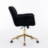 Office Chair, Artificial Rabbit Hair Home Office Chair With Golden Metal Base, Adjustable Desk Chair Swivel Office Chair, Vanity Chair - Black - Image 6