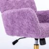Office Chair, Artificial Rabbit Hair Home Office Chair With Golden Metal Base, Adjustable Desk Chair Swivel Office Chair, Vanity Chair - Violet - Image 12