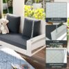 2 Person Wicker Hanging Porch Swing With Chains, Cushion, Pillow, Rattan Swing Bench For Garden, Backyard - White / Gray - Image 7