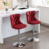 Swivel Velvet Barstools Adjusatble Seat Height From 25-33", Chrome Base Bar Stools With Backs Comfortable Tufted For Home Pub And Kitchen Island, 1712Wr (Set of 2) - Wine Red / Burgundy - Image 14