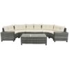8 Pieces Outdoor Wicker Round Sofa Set, Half-Moon Sectional Sets All Weather, Curved Sofa Set With Rectangular Coffee Table, PE Rattan Water-Resistant And UV Protected, Movable Cushion - Beige - Image 9