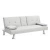 Futon Sofa Bed With Armrest Two Holders - White - Image 5