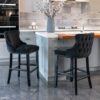 Contemporary Velvet Upholstered Wing-Back Barstools With Button Tufted Decoration And Wooden Legs, And Chrome Nailhead Trim, Leisure Style Bar Chairs, Bar Stools (Set of 4) - Black - Image 15