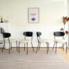 Modern Gray Simple Dining Chair Upholstered Chair Family Bedroom Stool Back Dressing, Black Round Table Set, Bentwood Covered With Ash Veneer Chair Back, Chair Metal Legs (Set of 5) - Black / Cream - Image 20