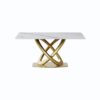 63" Modern Artificial Stone Panel Double-Ring Stainless Steel Metal Legs, Can Accommodate 6-8 People - White / Gold - Image 4