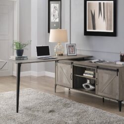 Zakawani - Writing Desk With A Cabinet - Gray Oak / Black