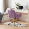 Office Chair, Artificial Rabbit Hair Home Office Chair With Golden Metal Base, Adjustable Desk Chair Swivel Office Chair, Vanity Chair - Violet - Image 18