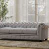 Leather Chesterfield Nailhead Sofa - Light Gray - Image 3