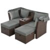2 Seater Outdoor Patio Daybed Outdoor Double Daybed Outdoor Loveseat Sofa Set With Foldable Awning And Cushions For Garden, Balcony, Poolside - Gray - Image 25