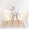 Adjust Legs Upholstered Teddy Faux Fur Dining Armrest Chair (Set of 2) - Off White - Image 7
