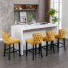 Contemporary Velvet Upholstered Wing-Back Barstools With Button Tufted Decoration And Wooden Legs, And Chrome Nailhead Trim, Leisure Style Bar Chairs, Bar Stools (Set of 2) - Gold - Image 17