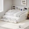 Full Size Captain Daybed With Storage Bookcase Headboard, Captain Bed With Trundle And Three Storage Drawers For Kids Teens Dorm Bedroom Multipurpose Guest Room Or Home - White - Image 2