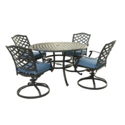 Aluminum 5 Piece Round Dining Set With 4 Swivel Rockers - Sapphire Blue