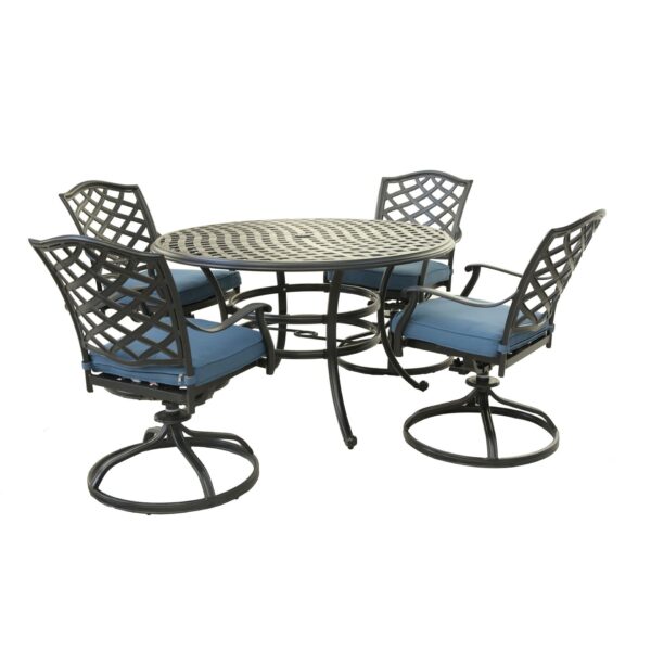 Aluminum 5 Piece Round Dining Set With 4 Swivel Rockers - Sapphire Blue