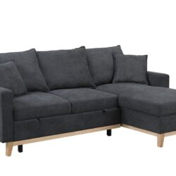 Colton - Woven Reversible Sleeper Sectional Sofa With Storage Chaise - Dark Gray