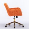 Office Chair, Artificial Rabbit Hair Home Office Chair With Golden Metal Base, Adjustable Desk Chair Swivel Office Chair, Vanity Chair - Orange - Image 8