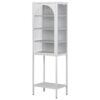Metal Glass Door Display Storage Cabinet - 5 Tier Cube Bookshelf Storage Cabinet With 3 Adjustable Shelves For Kitchen, Dining Room, Living Room, Bathroom, Home Office - Antique White - Image 16