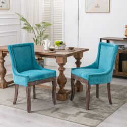 Ultra Side Dining Chair,Thickened Fabric Chairs With Neutrally Toned Solid Wood Legs, Bronze Nail Head (Set of 2) - Blue