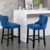 Contemporary Velvet Upholstered Wing-Back Barstools With Button Tufted Decoration And Wooden Legs, And Chrome Nailhead Trim, Leisure Style Bar Chairs, Bar Stools (Set of 4) - Blue - Image 16