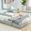 Twin Size Wood Bed With House-Shaped Headboard Floor Bed With Fences - Light Green - Image 4