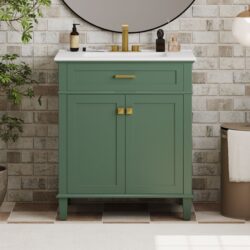 Bathroom Vanity With Ceramic Basin, Soft Close Door And Adjustable Shelves - Green