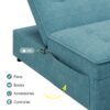 4 In 1 Sofa Bed, Chair Bed, Multi-Function Folding Ottoman Bed With Storage Pocket And USB Port For Small Room Apartment, Living Room, Bedroom, Hallway - Teal - Image 10