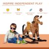 Qaba - Kids Metal Plush Ride-On Rocking Horse Chair Toy With Realistic Sounds - Dark Brown / White - Image 9