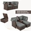 2 Seater Outdoor Patio Daybed Outdoor Double Daybed Outdoor Loveseat Sofa Set With Foldable Awning And Cushions For Garden, Balcony, Poolside - Gray - Image 3