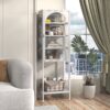 Metal Glass Door Display Storage Cabinet - 5 Tier Cube Bookshelf Storage Cabinet With 3 Adjustable Shelves For Kitchen, Dining Room, Living Room, Bathroom, Home Office - Antique White - Image 3