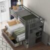 Twin Over Full / Twin Bunk Bed, Convertible Bottom Bed, Storage Shelves And Drawers - Gray - Image 3