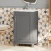Modern Small Bathroom Vanity Cabinet With Ceramic Basin, Ample Storage, 1 Soft-Close Door - Gray - Image 4