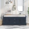 Storage Bench With 4 Doors And Adjustable Shelves, Shoe Bench With Removable Cushion For Living Room, Entryway - Antique Navy - Image 3
