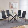 5 Pieces Dining Set, Table Metal Leg Mid-Century Dining Table For 4 - 6 People With Glass Table Top, Pedestal Dining Table - Black - Image 2