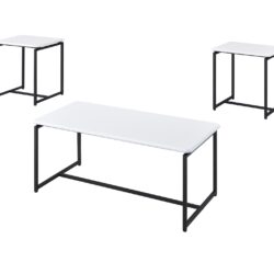 GT - 3 Piece Carbon Fiber Wrap Coffee Table And End Table (Set of 3) - White