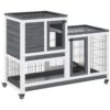Pawhut - Wooden Rabbit Hutch Elevated Bunny Cage Indoor Small Animal Habitat With Enclosed Run With Wheels, Ramp, Removable Tray Ideal For Guinea Pigs - Gray - Image 11