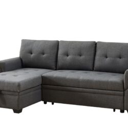 Destiny - Linen Reversible Sleeper Sectional Sofa With Storage Chaise - Dark Gray