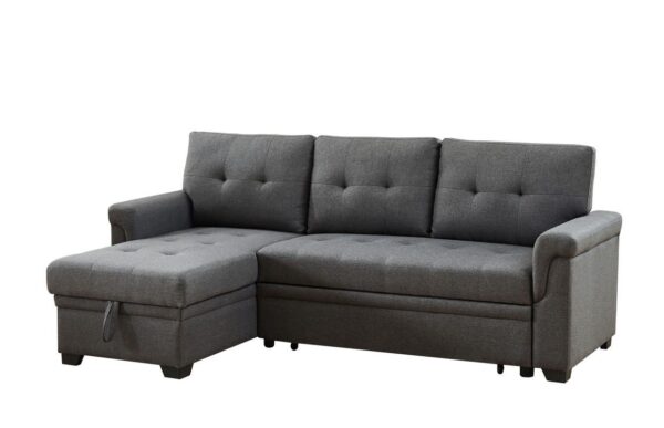 Destiny - Linen Reversible Sleeper Sectional Sofa With Storage Chaise - Dark Gray