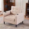 Beige Upholstered Armchair And Storage Ottoman Set, Comfortable Single Sofa With Cup Holders And Tufted Detailing, Ideal For Living Room Or Bedroom - Beige - Image 8