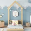 Twin House-Shaped Roof Headboard Floor Bed, (Without Slats) - Natural - Image 11