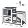 Pawhut - Wooden Rabbit Hutch Elevated Bunny Cage Indoor Small Animal Habitat With Enclosed Run With Wheels, Ramp, Removable Tray Ideal For Guinea Pigs - Gray - Image 7