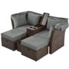 2 Seater Outdoor Patio Daybed Outdoor Double Daybed Outdoor Loveseat Sofa Set With Foldable Awning And Cushions For Garden, Balcony, Poolside - Gray - Image 9