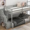 Twin Over Twin Floor Bunk Bed, Ladder With Storage - Gray - Image 5
