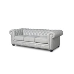 Leather Chesterfield Nailhead Sofa - Light Gray