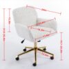 Office Chair, Artificial Rabbit Hair Home Office Chair With Golden Metal Base, Adjustable Desk Chair Swivel Office Chair, Vanity Chair - Orange - Image 2