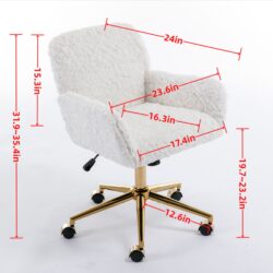 Office Chair, Artificial Rabbit Hair Home Office Chair With Golden Metal Base, Adjustable Desk Chair Swivel Office Chair, Vanity Chair - Pink